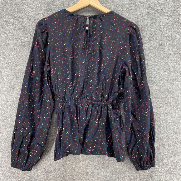 Gap Blouse Women S Small Black Geometric Elastic Waist Rounnd Neck Long Sleeve - Picture 2 of 10